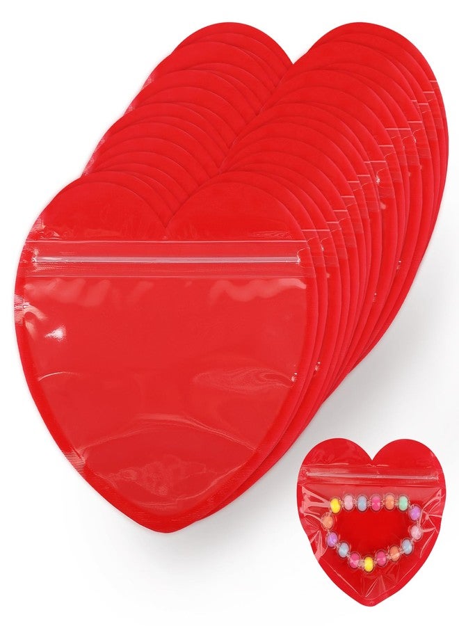 HRX Package 100pcs Small Bags for Small Business, 3.5x5 inch Heart-Shaped Jewelry Bags Clear Mylar Ziplock Baggies Cute Packaging Supplies for Bracelet Sample (Red） - Image 1